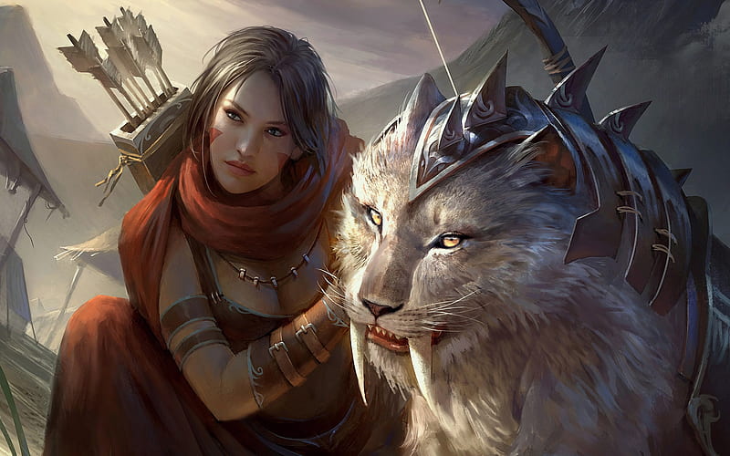 Fantasy, Women Warrior, Animal, Girl, Woman Warrior, HD wallpaper