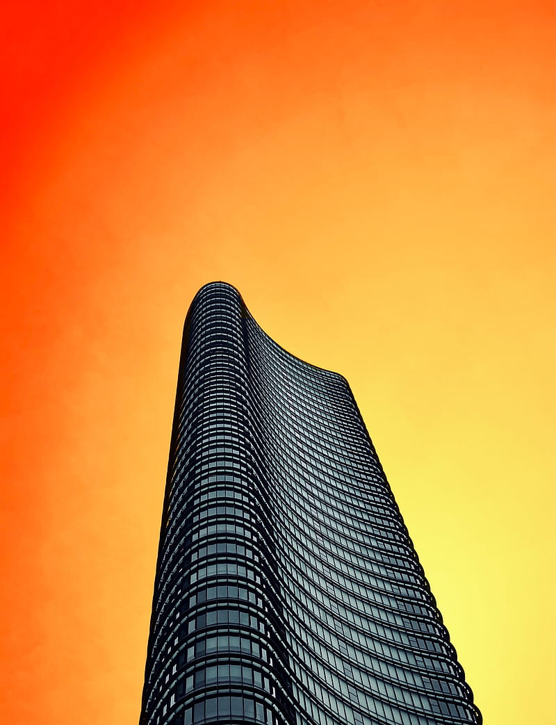 tower, building, architecture, minimalism, sky, orange, HD phone wallpaper