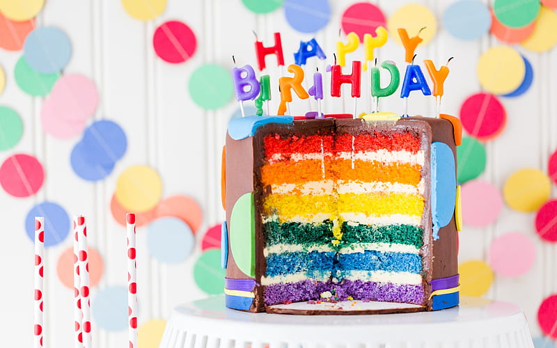 Happy Birtay, festive cake, colorful cakes, candles, sweets, HD wallpaper