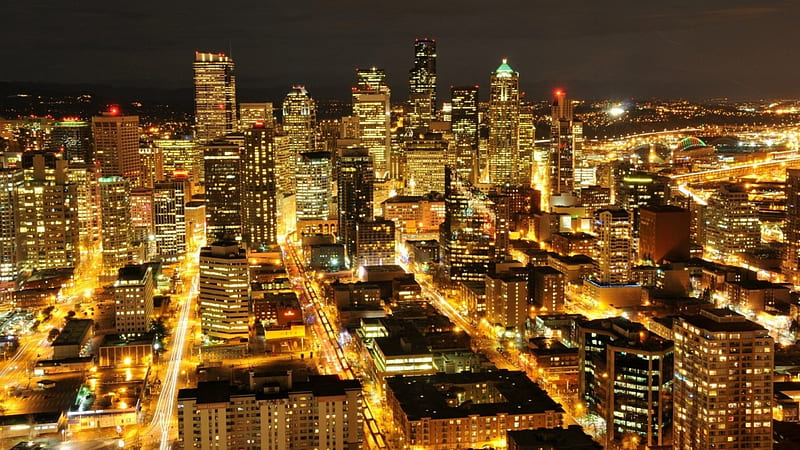cityscape at maximum lights, city, streets, night, lights, HD wallpaper