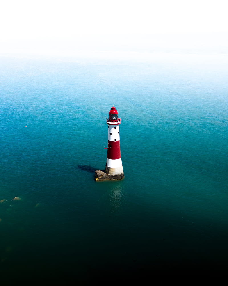 lighthouse, sea, water, horizon, aerial view, HD phone wallpaper