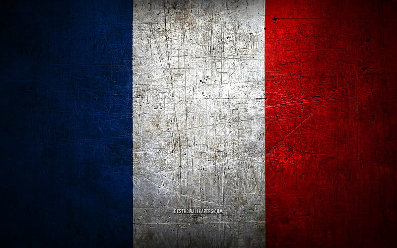 French metal flag, grunge art, European countries, Day of France, national symbols, France flag, metal flags, Flag of France, Europe, French flag, France, HD wallpaper