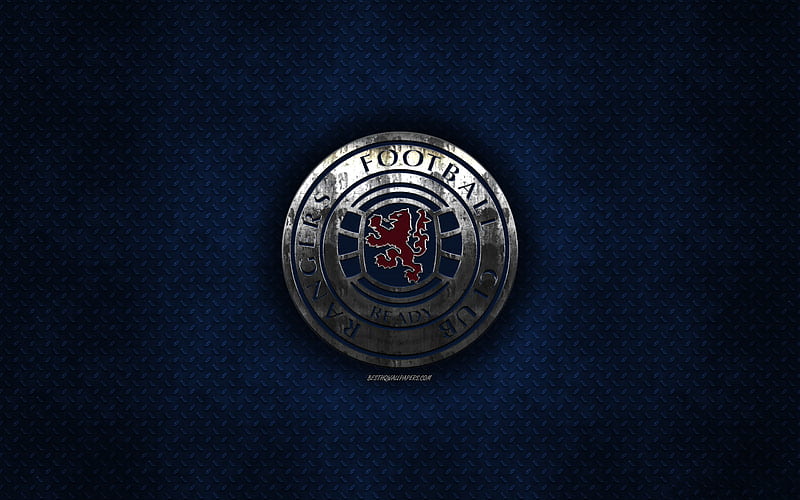 Rangers FC, Scottish football club, blue metal texture, metal logo, emblem, Glasgow, Scotland, Scottish Premiership, creative art, football, HD wallpaper