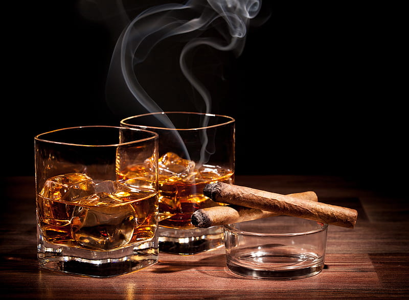 Whiskey and cigar, glass, whiskey, ashtray, cigar, HD wallpaper | Peakpx