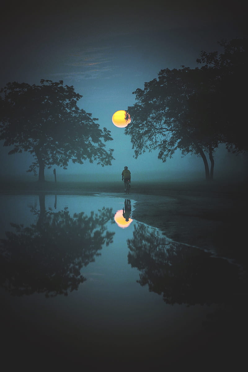 person standing and looking at moon, HD phone wallpaper