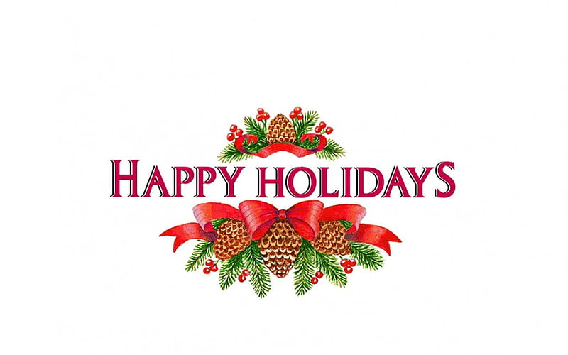 Happy Holidays F2, wreath, art, christmas, holiday, december, illustration, artwork, jesus, savior, wide screen, occasion, pinecones, HD wallpaper