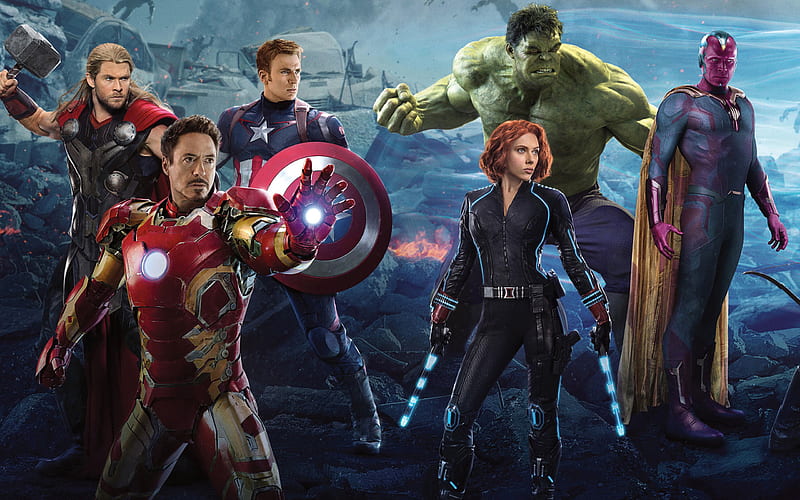 Hulk, Iron Man, Captain America, Movie, Thor, Black Widow, Vision (Marvel Comics), The Avengers, Avengers: Age Of Ultron, HD wallpaper