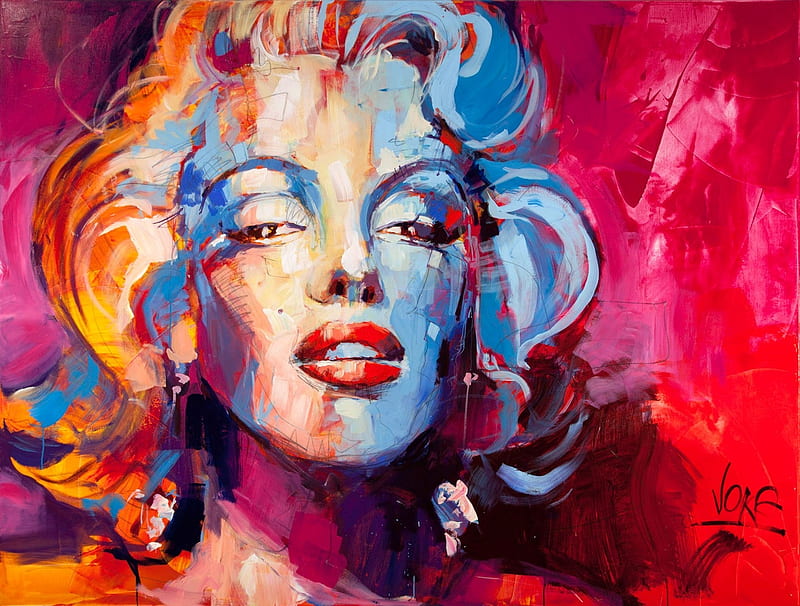 Marilyn Monroe, red, colorful, art, woman, girl, actress, painting ...