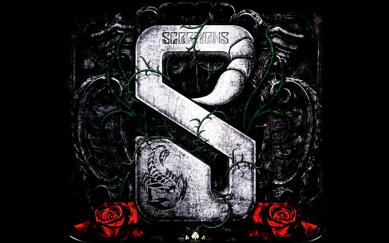 Scorpions ~ Sting in the tail, poster, red, rose, music, black, zodiac, scorpio, hard rock, flower, white, Scorpions, HD wallpaper