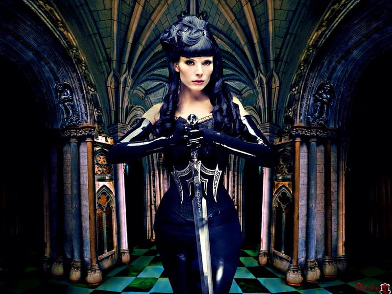 Dangerous Beauty, gloves, female, leather, gothic, woman, sword, HD wallpaper