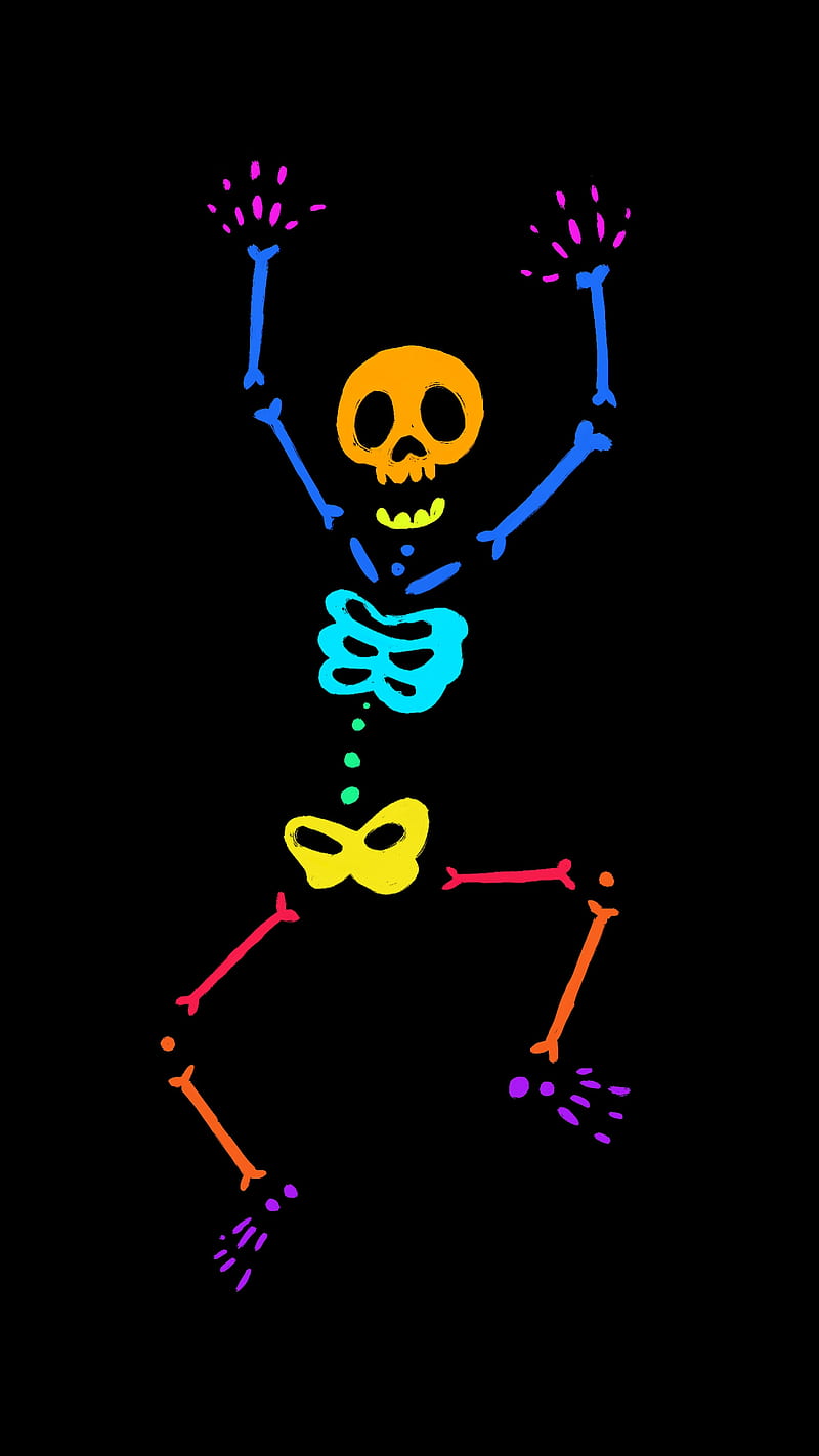Skeleton dance 4, halloween, bone, bonehead, bones, color, colorfull,  colors, HD phone wallpaper | Peakpx