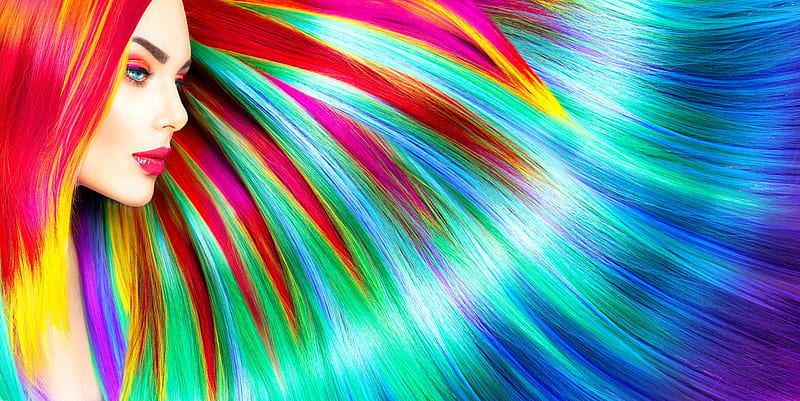 Rainbow Colorful Girl Hairs , hairs, colorful, girls, rainbow, abstract, HD wallpaper