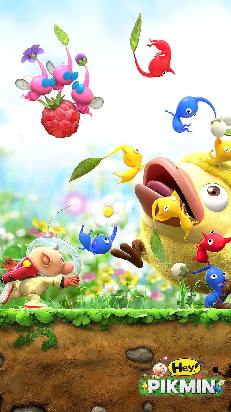 Hey Pikmin, black, blue, bud, electric, electricity, enemy, fire, flower, flowers, fruit, fun, galaxy, gray, leaf, love, mockiwi, pikmin, red, rock, space, video game, water, wing, winged, wings, yellow, HD phone wallpaper