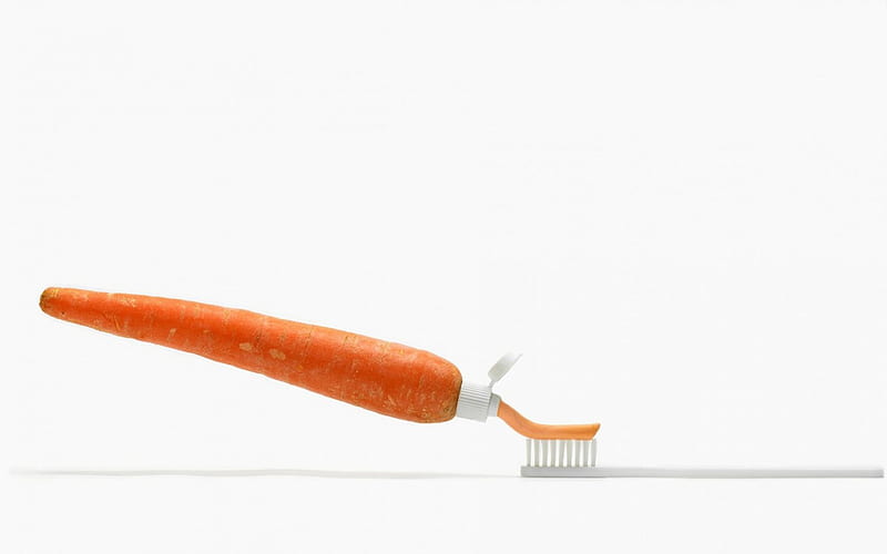 Carrot toothpaste, orange, toothbrush, carrot, funny, white, cream, toothpaste, HD wallpaper