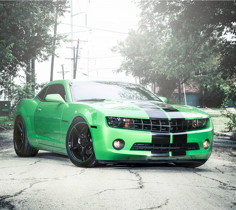 Camaro, car, green, HD wallpaper