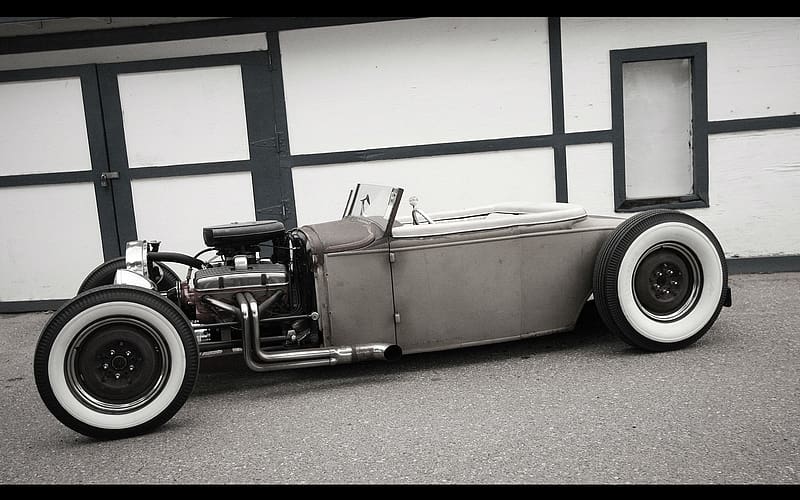 Engine, Classic Car, Vehicles, Black & White, Hot Rod, Rat Rod, HD wallpaper