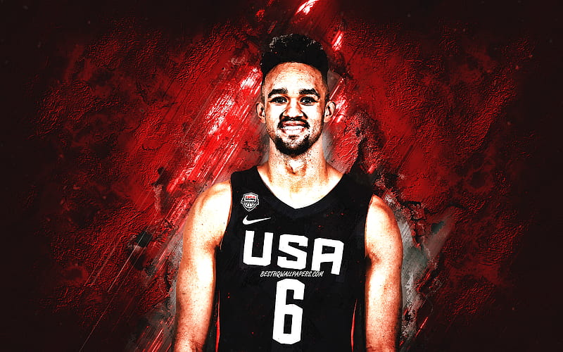 Derrick White, USA national basketball team, USA, American basketball player, portrait, United States Basketball team, red stone background, HD wallpaper