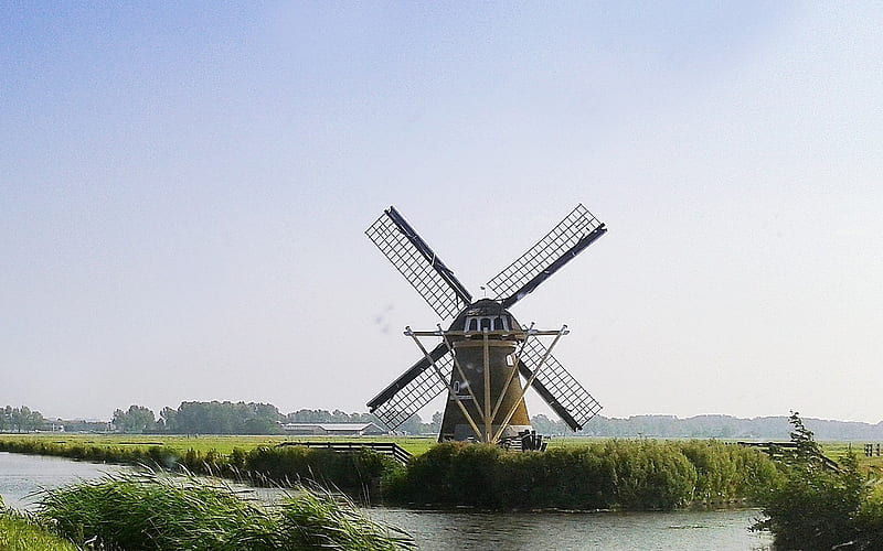 Windmill in Holland, windmill, Netherlands, Holland, landscape, HD wallpaper