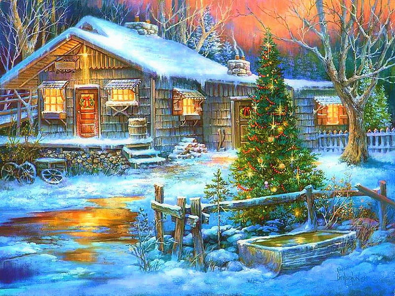 ★Winter Holidays★, villages, christmas tree, holidays, lovely, christmas, love four seasons, festivals, bonito, attractions in dreams, xmas and new year, winter, paintings, snow, winter holidays, HD wallpaper