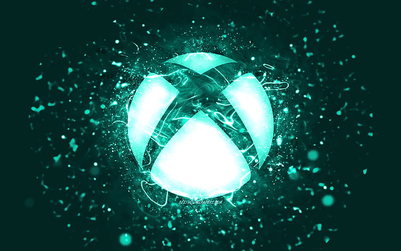 Xbox turquoise logo, turquoise neon lights, creative, turquoise abstract background, Xbox logo, OS, Xbox, HD wallpaper
