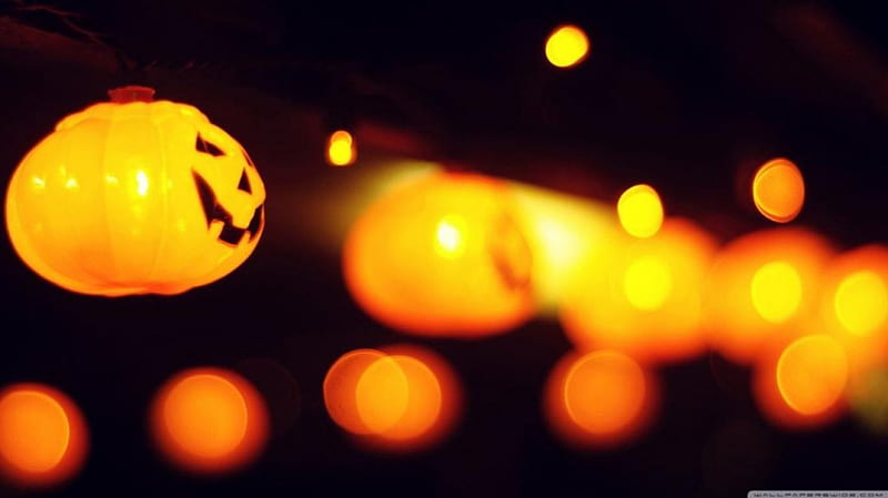 Halloween lights, Samhain, witch, colorful, holidays, magic, graphy, bokeh darkness, pumpkin, close-up, pagan, Halloween, enchanted, light, night, candle, warm, celebration warm colours, abstract, goth, macro, dark, colours, HD wallpaper
