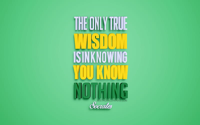 The only true wisdom is in knowing you know nothing, Socrates, popular quotes, 3d art, green background, HD wallpaper