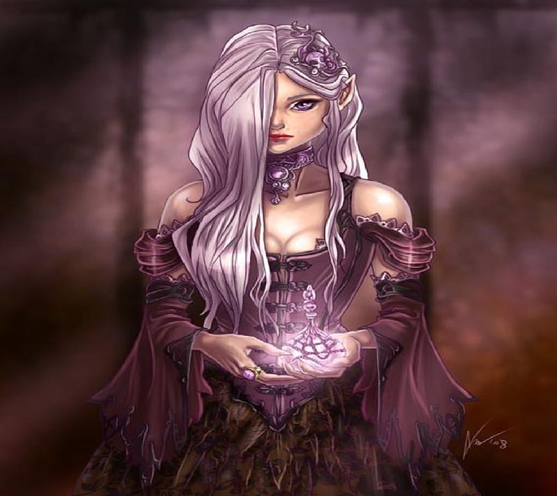 Elf Princess, fantasy, female, purple, elf, princess, HD wallpaper