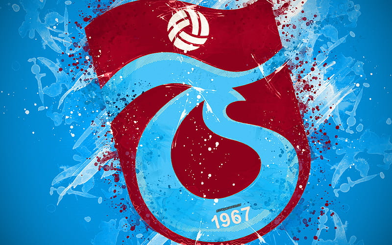 Trabzonspor paint art, logo, creative, Turkish football team, Super Lig, emblem, blue background, grunge style, Trabzon, Turkey, football, HD wallpaper