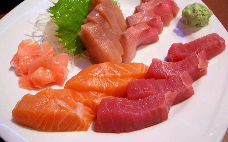 sashimi, macro, asian food, sushi, fastfood, sushi on table, HD wallpaper