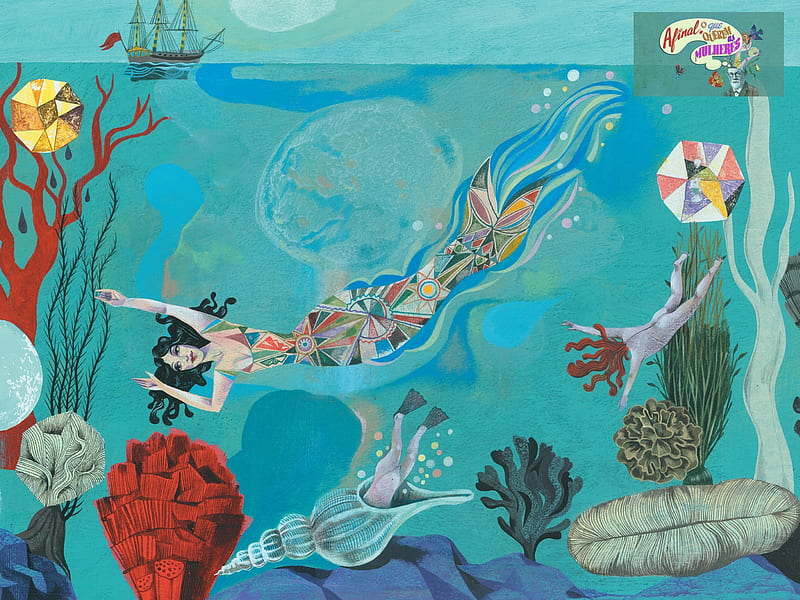 Mermaid, red, art, luminos, olaf hajek, sea, fantasy, water, summer, painting, siren, pictura, blue, HD wallpaper Mermaid, red, art, luminos, olaf hajek, sea, fantasy, water, summer, painting, siren, pictura, blue, HD wallpaper