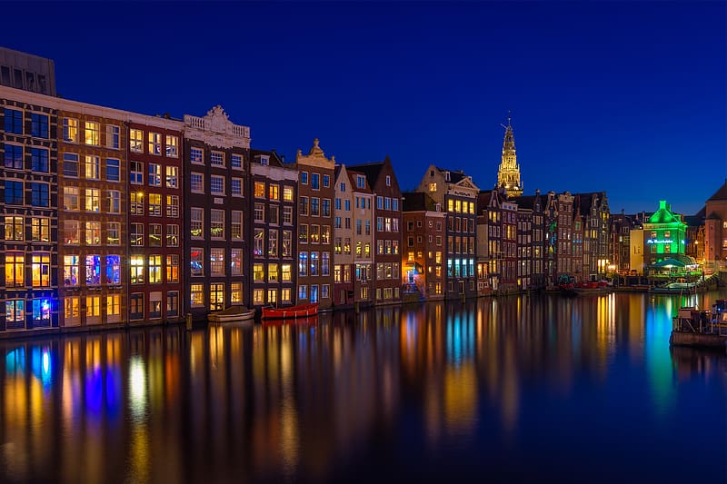 Cities, Night, Building, House, Netherlands, Amsterdam, , Canal, HD wallpaper