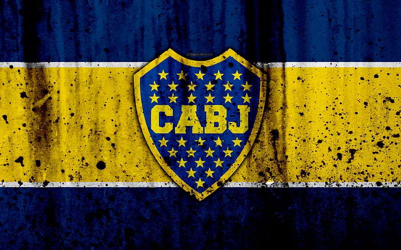 FC Boca Juniors, grunge, Superliga, soccer, Argentina, logo, Boca Juniors, football club, CABJ, stone texture, Boca Juniors FC, HD wallpaper