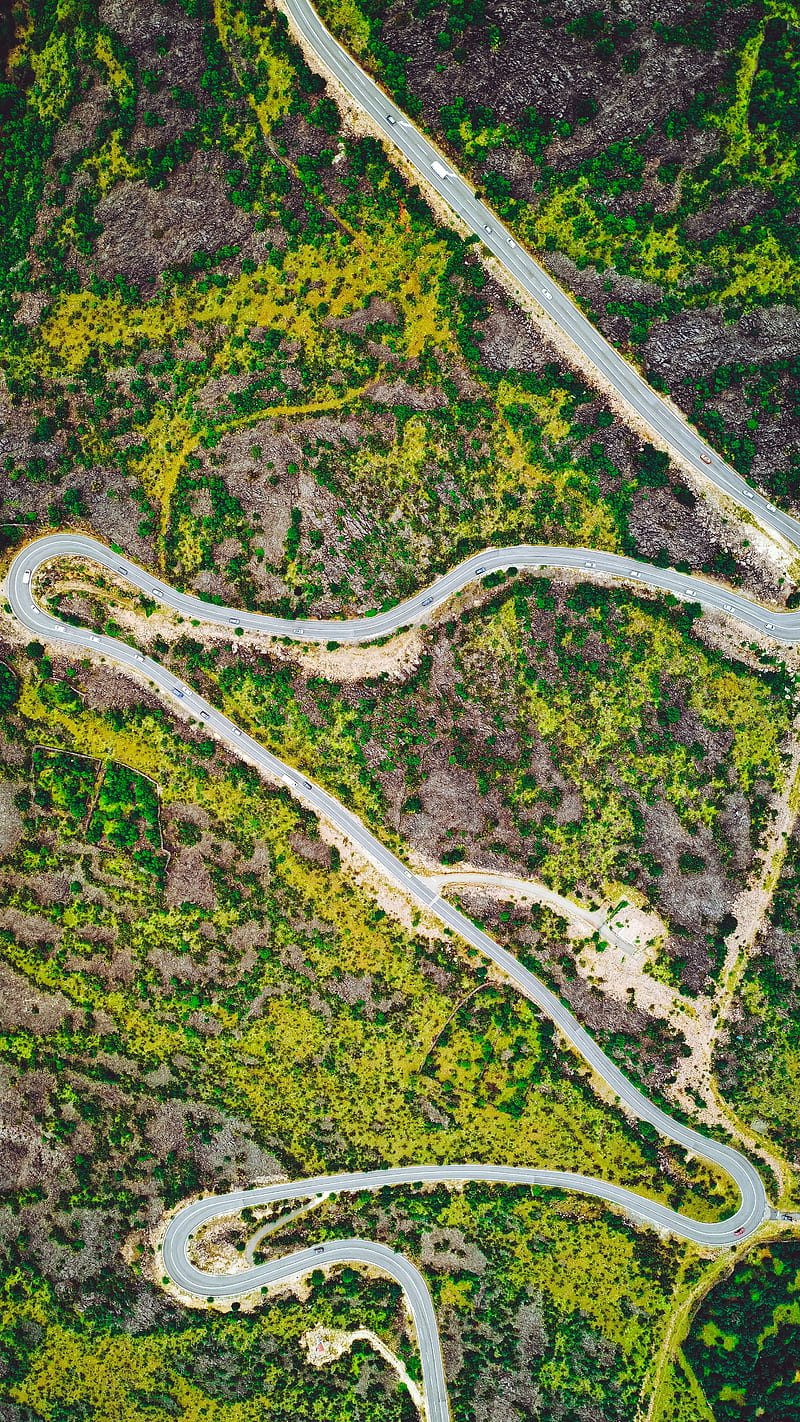 road, serpentine, aerial view, HD phone wallpaper
