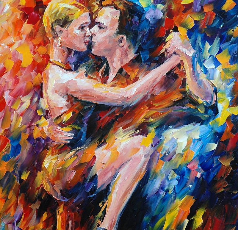 Leonid Afremov - Tango Of Love, tango of love, art, music, colors, painting, passion, dance, leonid afremov, couple, HD wallpaper