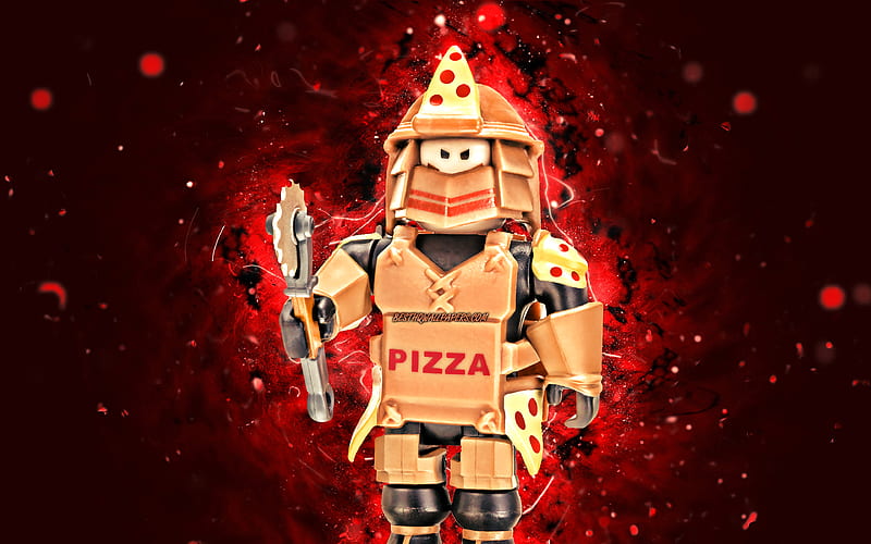 Loyal Pizza Warrior red neon lights, Roblox, fan art, Roblox characters, Loyal Pizza Warrior Roblox, HD wallpaper