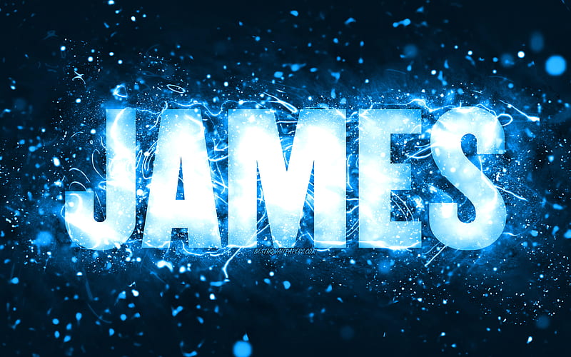 Happy Birtay James blue neon lights, James name, creative, James Happy Birtay, James Birtay, popular american male names, with James name, James, HD wallpaper