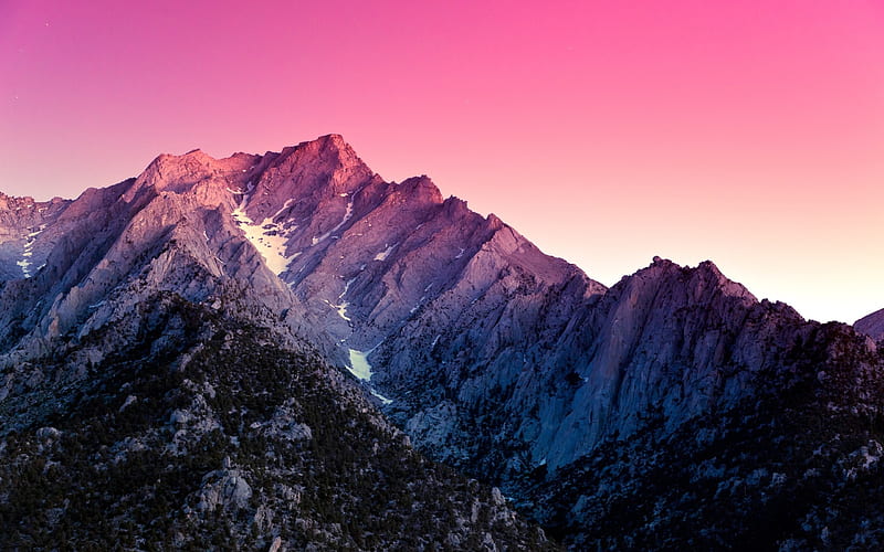 pink sky, mountain, hills, snow, scenic, Landscape, HD wallpaper
