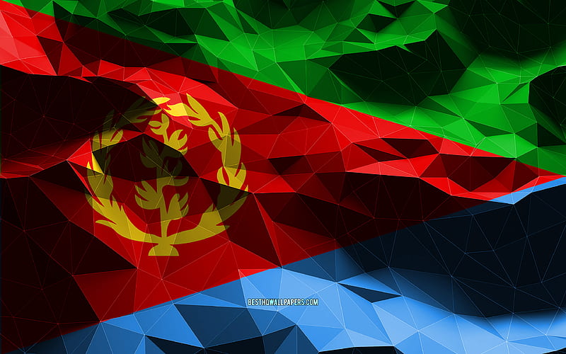 Eritrean flag, low poly art, African countries, national symbols, Flag of Eritrea, 3D flags, Indonesia, Africa, Eritrea 3D flag, Eritrea flag, HD wallpaper