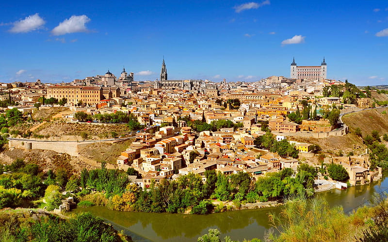 Toledo, summer, spanish cities, Spain, Toledo skyline, cityscapes, Cities of Spain, HD wallpaper