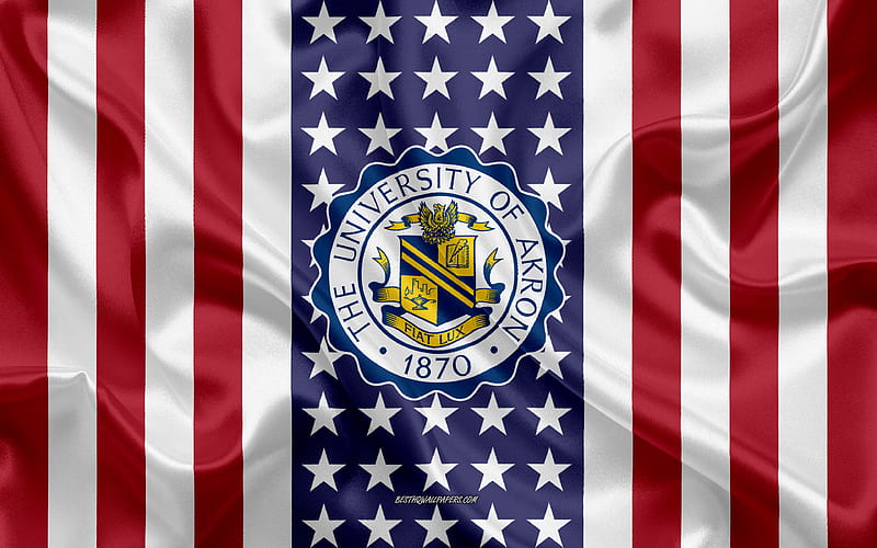 University of Akron Emblem, American Flag, University of Akron logo, Akron, Ohio, USA, University of Akron, HD wallpaper