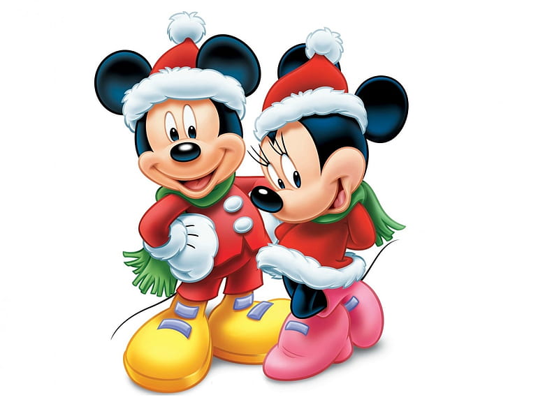 Merry Christmas to all!, red, craciun, christmas, yellow, cute, mouse, minnie, white, mickey, couple, disney, HD wallpaper