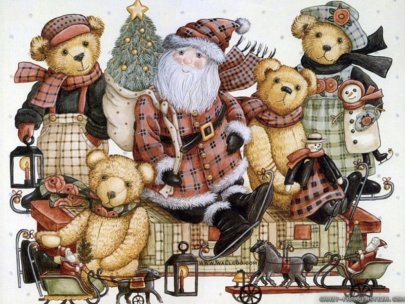 Vintage christmas bear, toy, bear, tree, santa, HD wallpaper | Peakpx