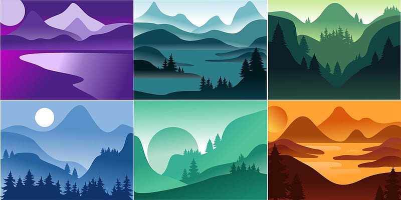 Vector illustration. set of mountain landscapes in a flat style. Natural .  Organic minimalis. Sunrise, HD wallpaper | Peakpx