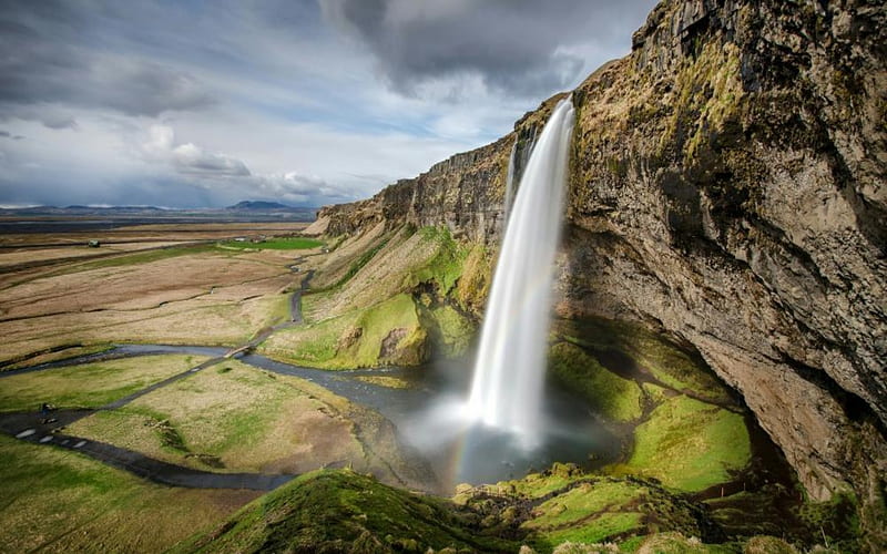 Seljalandsfoss Iceland, Water, Mountains, Waterfalls, Sky, Clouds, HD wallpaper