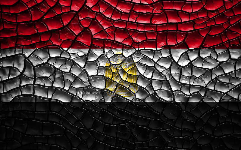 Flag of Egypt cracked soil, Africa, Egyptian flag, 3D art, Egypt, African countries, national symbols, Egypt 3D flag, HD wallpaper