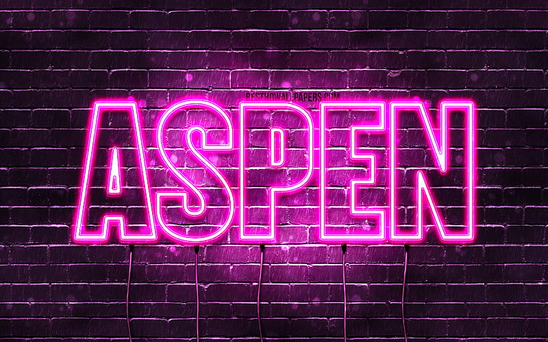 Aspen with names, female names, Aspen name, purple neon lights, horizontal text, with Aspen name, HD wallpaper