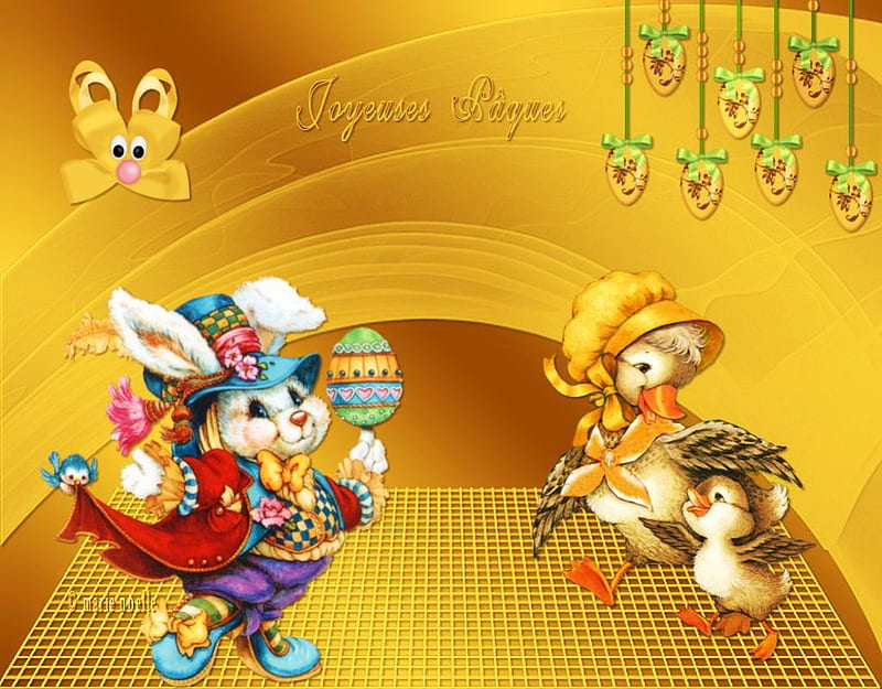 Easter Greetings, rabbit, festive, eggs, colors, artwork, HD wallpaper