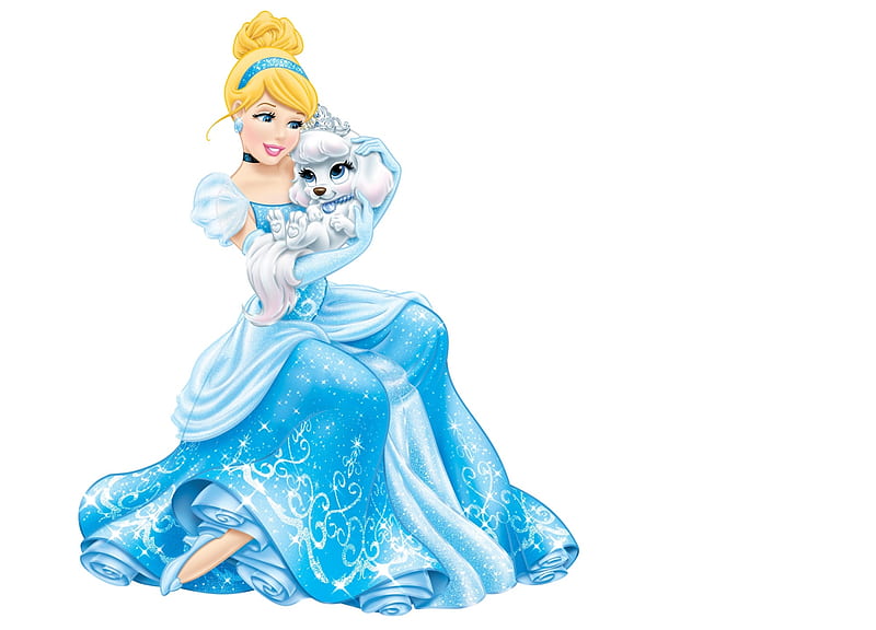 Cinderella, dress, blonde, fantasy, girl, child, white, princess, disney,  puppy, HD wallpaper | Peakpx