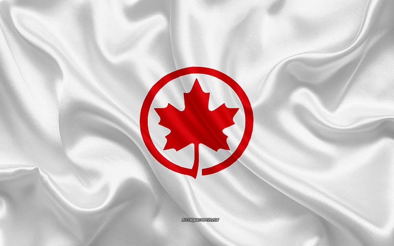 Air Canada logo, airline, white silk texture, airline logos, Air Canada emblem, silk background, silk flag, Air Canada, HD wallpaper