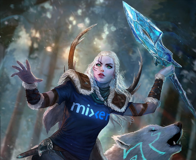 Skadi, game, lup, wolf, blue, frumusete, luminos, smite, winter, iarna ...